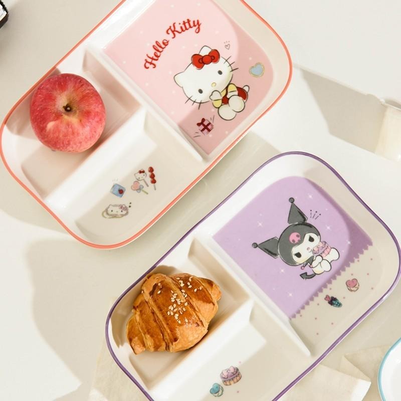正版 三麗鷗陶瓷分餐盤 陶瓷分格盤 Hello Kitty 大耳狗 酷洛米 餐盤 餐具-細節圖4