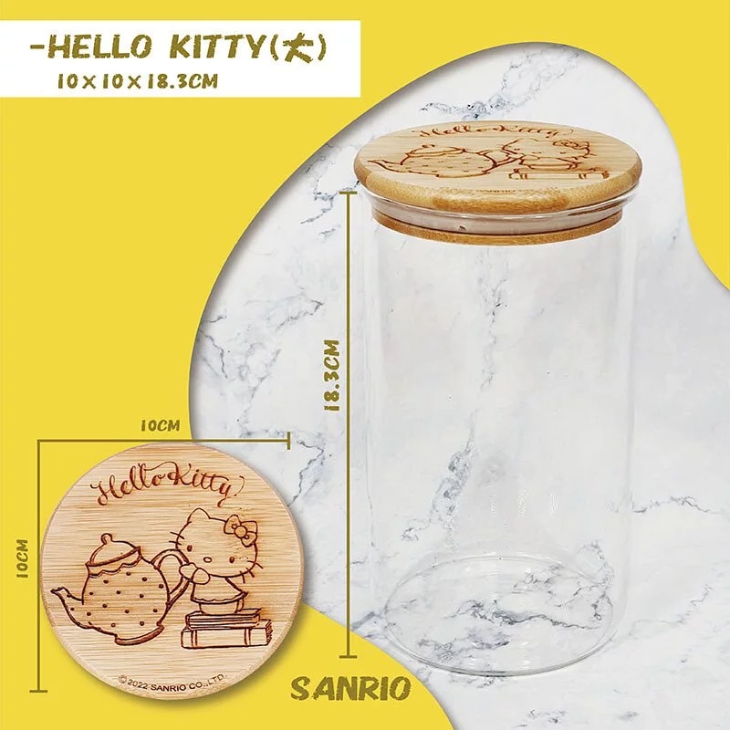 正版 三麗鷗 Hello Kitty 雙子星 美樂蒂 玻璃密封罐 廚房收納 原料收納罐-細節圖2