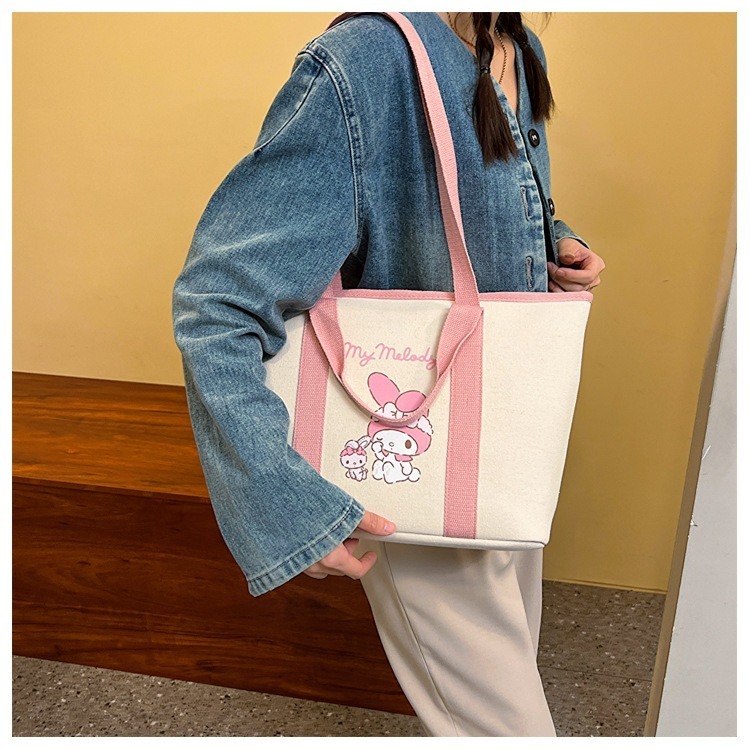 正版 三麗鷗 Hello KItty 帕恰狗 酷洛米 美樂蒂 兩用帆布包 托特包 購物包-細節圖3