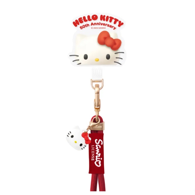 正版 Hello Kitty50週年 公仔吊飾扣環長背帶 手機防丟掛縄 防丟繩 掛縄-細節圖5