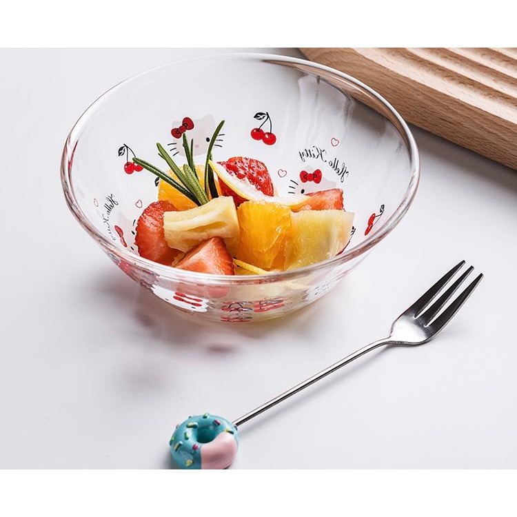 正版 三麗鷗 Hello Kitty 凱蒂貓櫻桃玻璃碗 玻璃器皿 餐具 碗盤-細節圖4