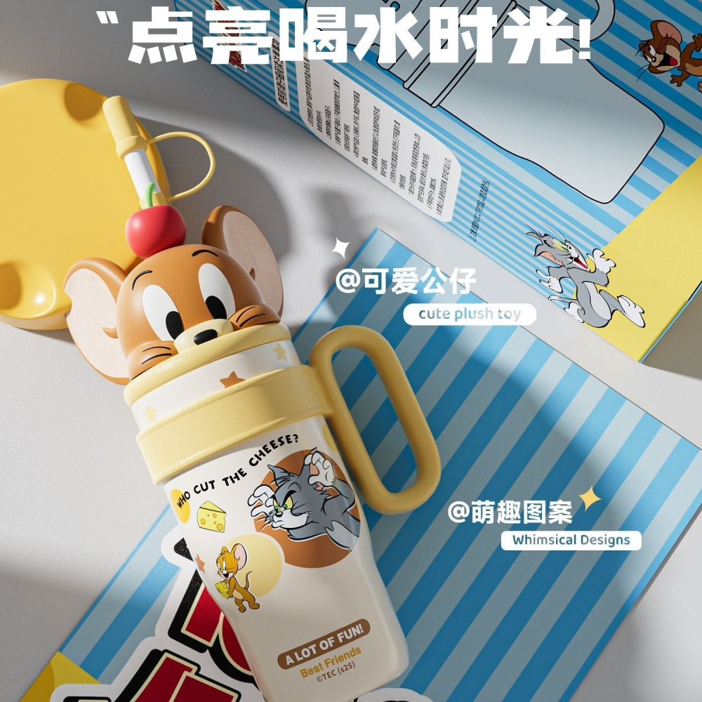 正版 湯姆貓傑利鼠 800ml 不鏽鋼立體造型冰霸杯 飲料杯 吸管杯 冰壩杯-細節圖2