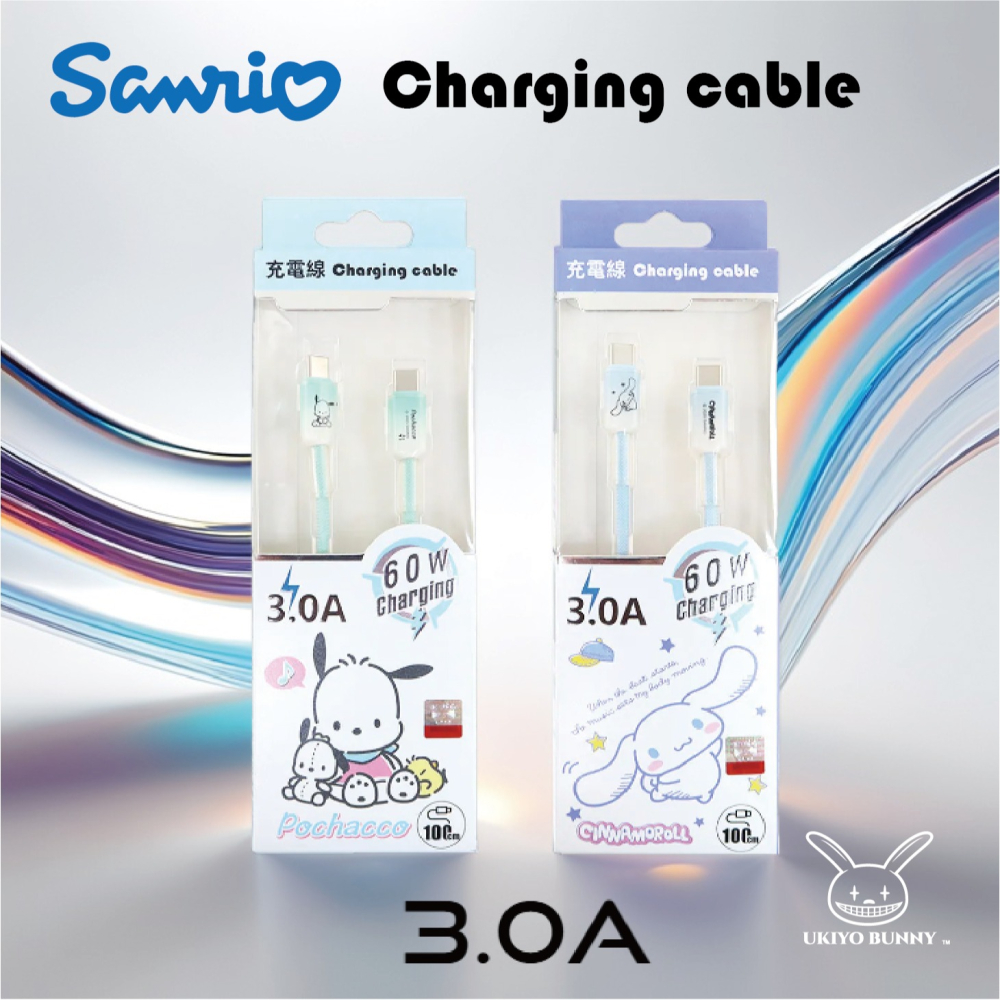 正版 三麗鷗3.0A充電線 雙Type-c 大耳狗 帕恰狗充電線 100cm充電線-細節圖2