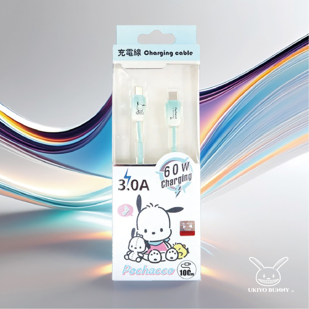 正版 三麗鷗3.0A充電線 雙Type-c 大耳狗 帕恰狗充電線 100cm充電線-細節圖3