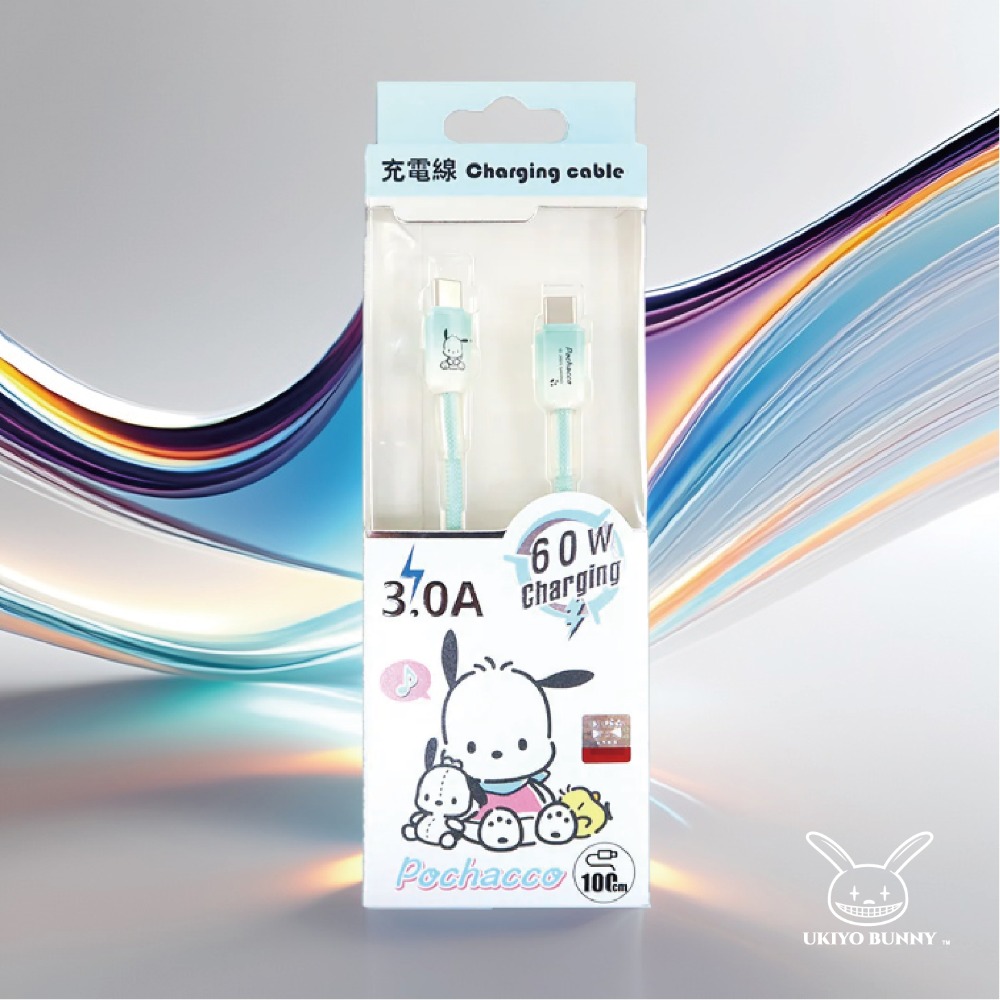 正版 三麗鷗3.0A充電線 雙Type-c 大耳狗 帕恰狗充電線 100cm充電線-規格圖4