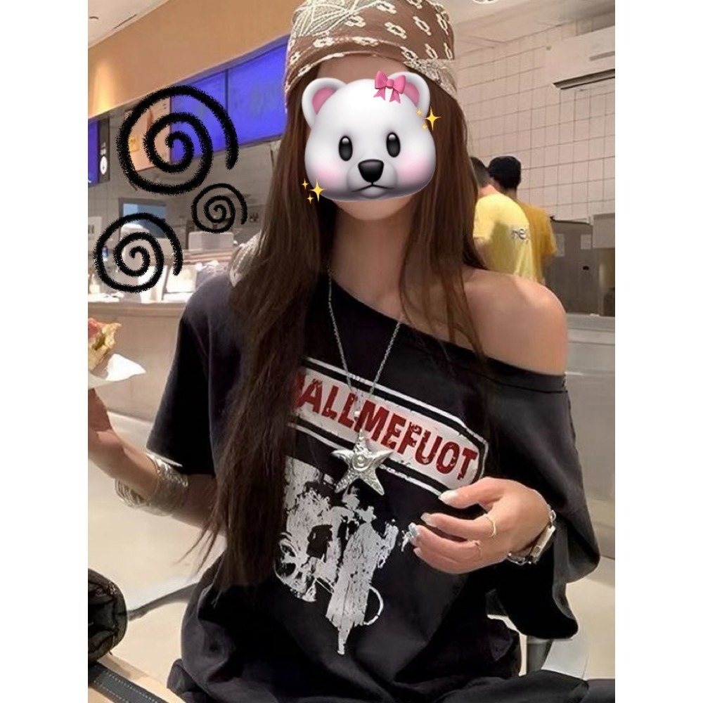 韓版甜美斜肩短袖T恤 💘-細節圖2