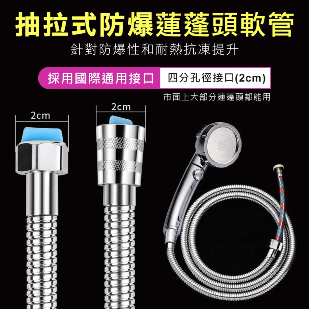 編織防爆 蓮蓬頭水管 銅鋅接頭 國際標準接口 不銹鋼水管 浴室 水管 軟管 蓮蓬頭軟管 大流量-細節圖2