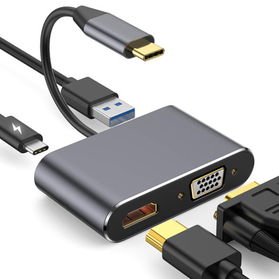 TYPE-C轉HDMI VGA USB3.0 PD3.0四合一(顏色隨機) J-14572