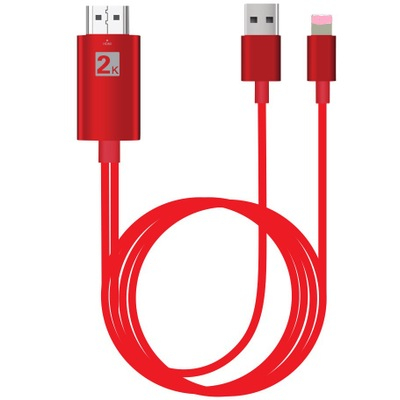 蘋果轉HDMI線高清線lightning轉HDMI線適用iOS11 iPX(紅色) J-14454