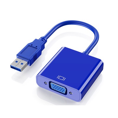 環保包裝USB轉VGA轉換器電腦接顯示器轉接線usb3.0 to vga(藍色) J-14261