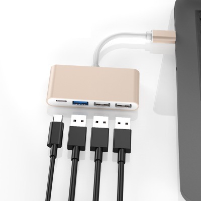 環保包裝 type-c轉usb USB2.0 USB3.0集線器(顏色隨機) J-14242