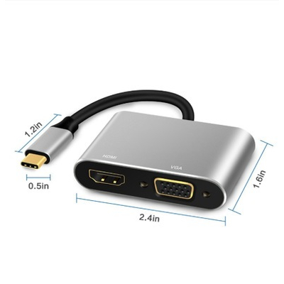 USB3.1 Type-C視頻線 To HDMI母+VGA母頻轉接線(顏色隨機) J-14166