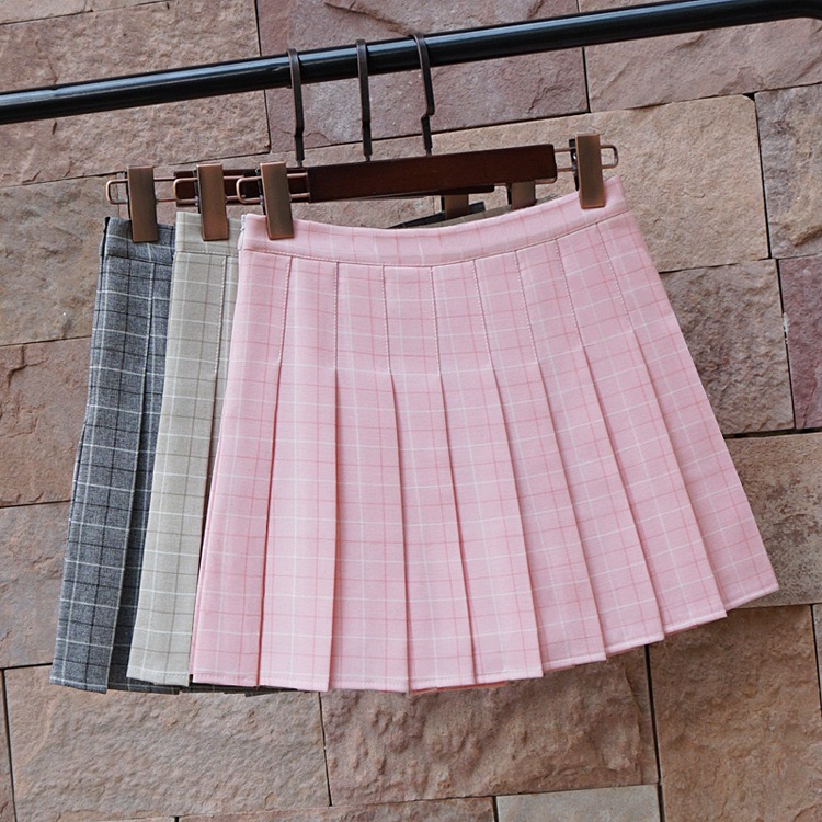 品名: 韓版百搭學院風格子百褶裙高腰a字短裙半身裙(灰色格)(S) J-13154-細節圖2