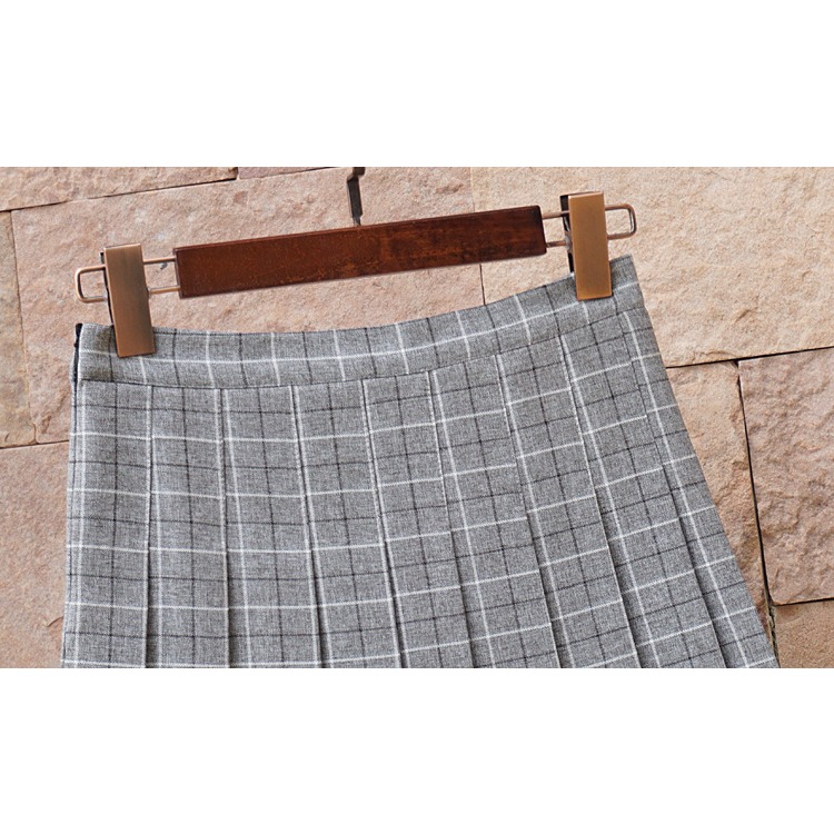 品名: 韓版百搭學院風格子百褶裙高腰a字短裙半身裙(灰色格)(S) J-13154-細節圖3