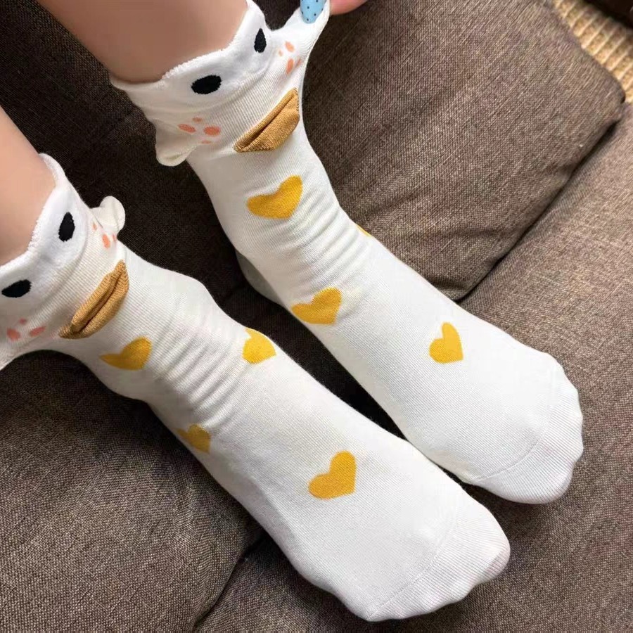 現貨醜的可愛8-15歲大童搞怪丑魚薄棉中筒襪 搞怪風女襪 薄棉中筒襪 條紋點點襪-細節圖7