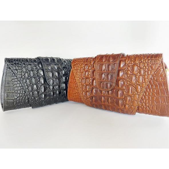 ■BB現貨■真牛皮鱷魚壓紋雙掀蓋肩/側背包-細節圖4