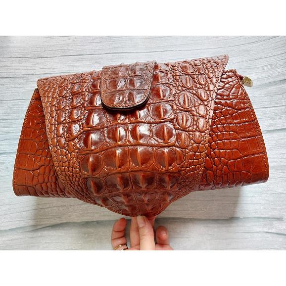 ■BB現貨■真牛皮鱷魚壓紋雙掀蓋肩/側背包-細節圖7