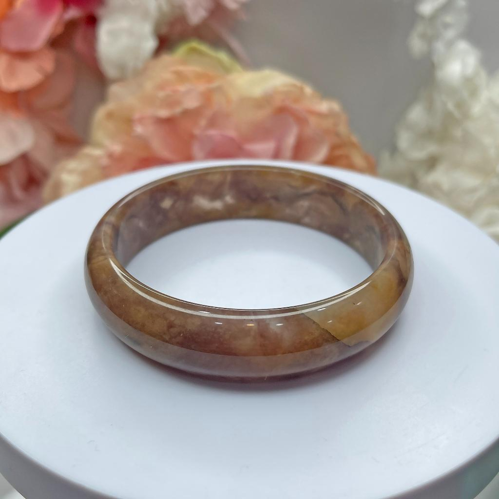 NO.126乾燥玫瑰色紫羅蘭 62 MM 圈口金絲玉 新疆料冰潤 手鐲 手環 尺寸:內徑62.7*寬16.5*厚7.4M-細節圖2