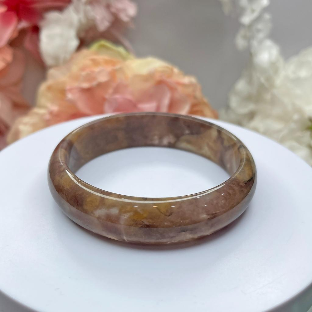 NO.126乾燥玫瑰色紫羅蘭 62 MM 圈口金絲玉 新疆料冰潤 手鐲 手環 尺寸:內徑62.7*寬16.5*厚7.4M-細節圖3
