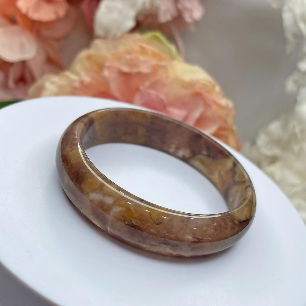 NO.126乾燥玫瑰色紫羅蘭 62 MM 圈口金絲玉 新疆料冰潤 手鐲 手環 尺寸:內徑62.7*寬16.5*厚7.4M-細節圖4