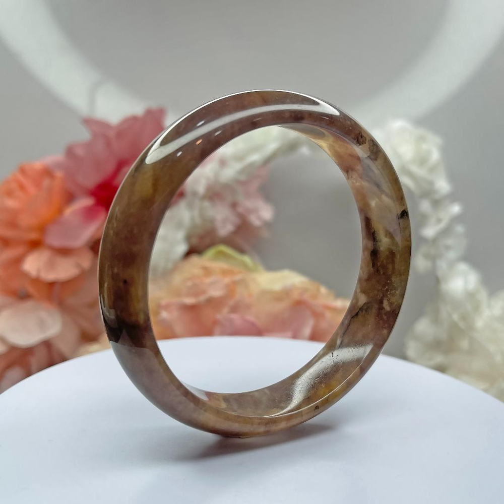 NO.126乾燥玫瑰色紫羅蘭 62 MM 圈口金絲玉 新疆料冰潤 手鐲 手環 尺寸:內徑62.7*寬16.5*厚7.4M-細節圖5
