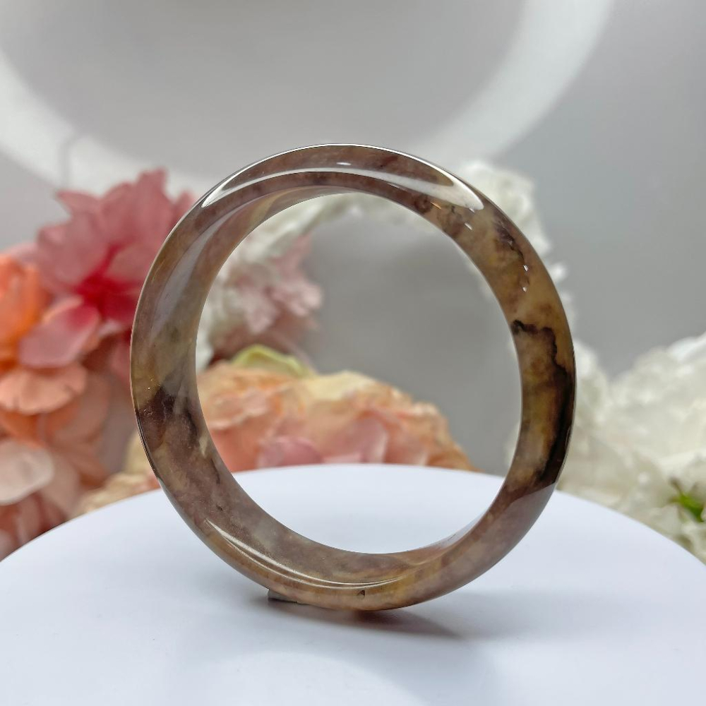 NO.126乾燥玫瑰色紫羅蘭 62 MM 圈口金絲玉 新疆料冰潤 手鐲 手環 尺寸:內徑62.7*寬16.5*厚7.4M-細節圖6