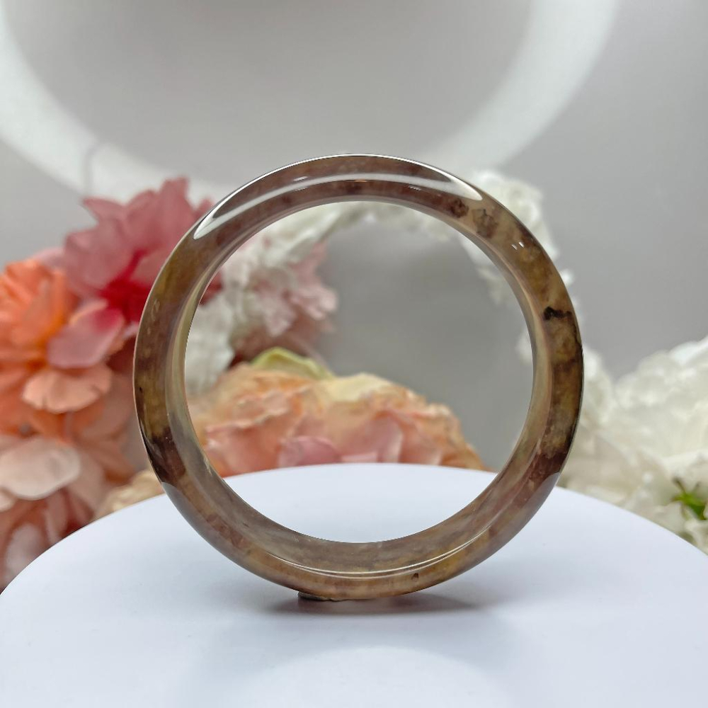 NO.126乾燥玫瑰色紫羅蘭 62 MM 圈口金絲玉 新疆料冰潤 手鐲 手環 尺寸:內徑62.7*寬16.5*厚7.4M-細節圖8