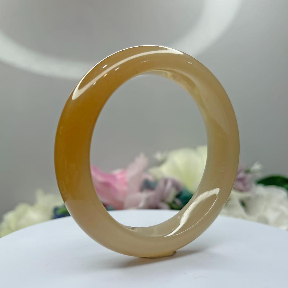NO.85稀有絕美俏色滿糖鐲 藕糖佘太翠玉 56MM 圈口 甜蜜紅糖 手鐲 尺寸:內徑56.8*寬15*厚9.5MM-細節圖5