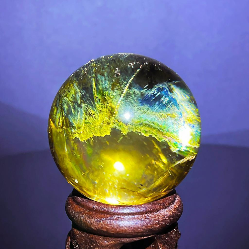 歐林娜設計👑大片彩虹光黃水晶能量球 直徑36MM  Rainbow Citrine Ball 超美黃水晶球 水晶球-細節圖2