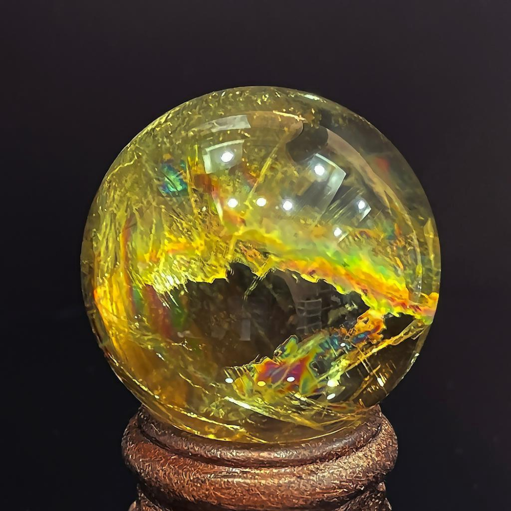歐林娜設計👑大片彩虹光黃水晶能量球 直徑36MM  Rainbow Citrine Ball 超美黃水晶球 水晶球-細節圖3