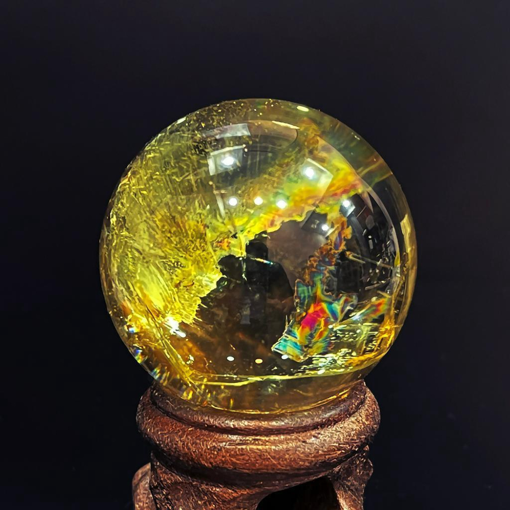 歐林娜設計👑大片彩虹光黃水晶能量球 直徑36MM  Rainbow Citrine Ball 超美黃水晶球 水晶球-細節圖5