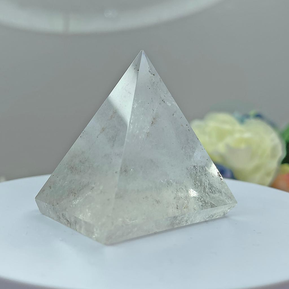 超能量許願金字塔白水晶飄幽靈水晶手工打磨稀有超高角度 透亮神奇54*42*55MM金字塔能-細節圖8