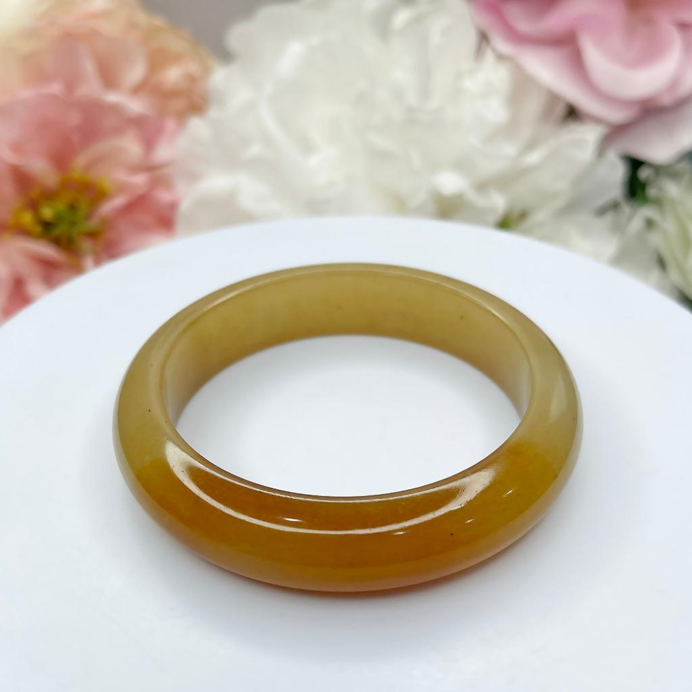 NO.192稀有高品質冰潤黃龍玉手鐲 平安鐲 內徑54MM圈口 玉鐲 手環   手鐲尺寸:內徑54.5*寬13.5*厚8-細節圖2