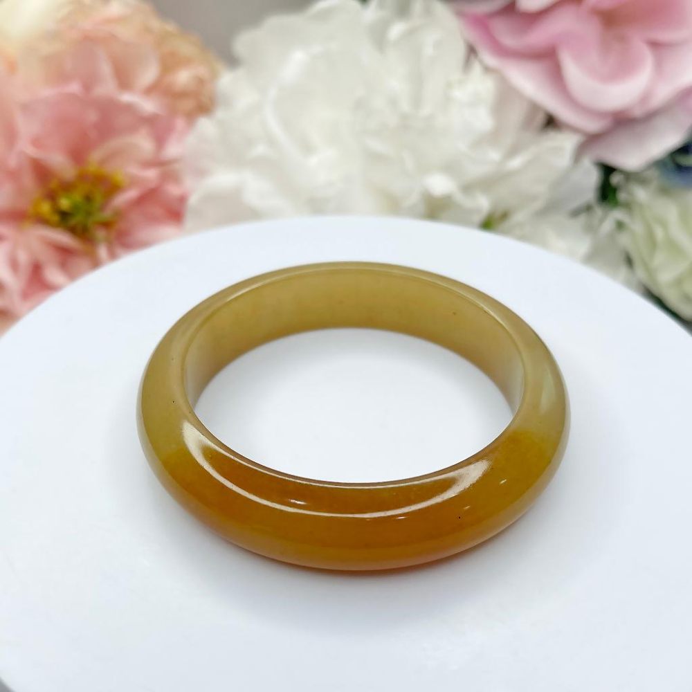 NO.192稀有高品質冰潤黃龍玉手鐲 平安鐲 內徑54MM圈口 玉鐲 手環   手鐲尺寸:內徑54.5*寬13.5*厚8-細節圖3