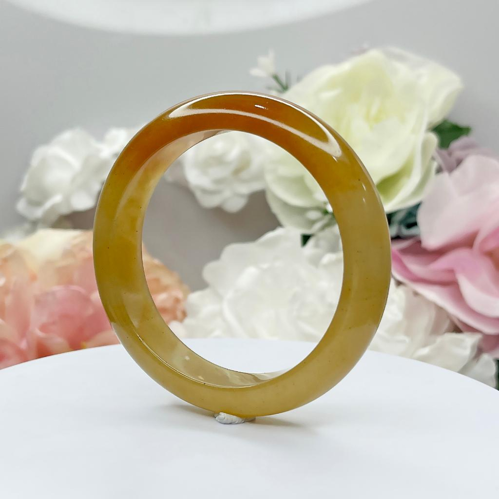 NO.192稀有高品質冰潤黃龍玉手鐲 平安鐲 內徑54MM圈口 玉鐲 手環   手鐲尺寸:內徑54.5*寬13.5*厚8-細節圖5