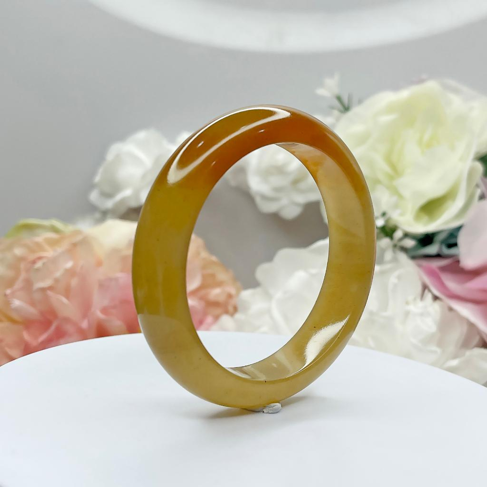 NO.192稀有高品質冰潤黃龍玉手鐲 平安鐲 內徑54MM圈口 玉鐲 手環   手鐲尺寸:內徑54.5*寬13.5*厚8-細節圖6