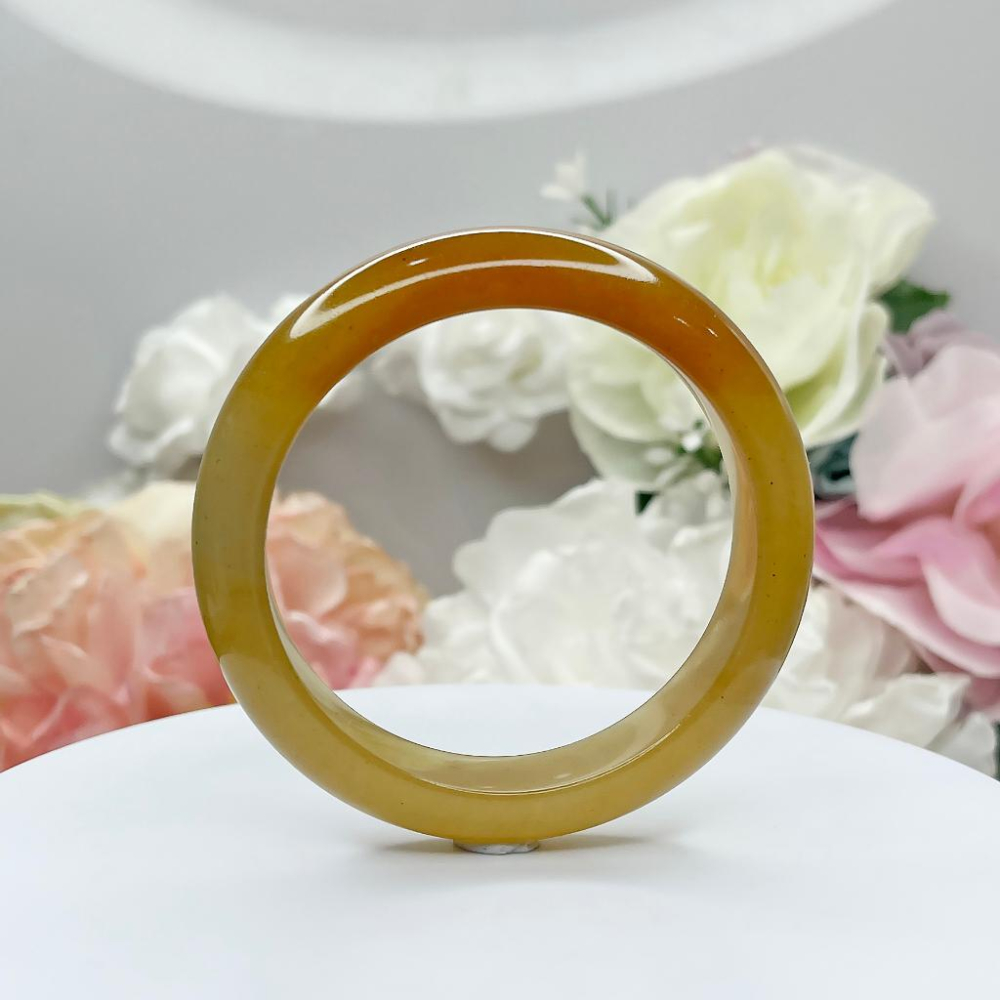 NO.192稀有高品質冰潤黃龍玉手鐲 平安鐲 內徑54MM圈口 玉鐲 手環   手鐲尺寸:內徑54.5*寬13.5*厚8-細節圖7