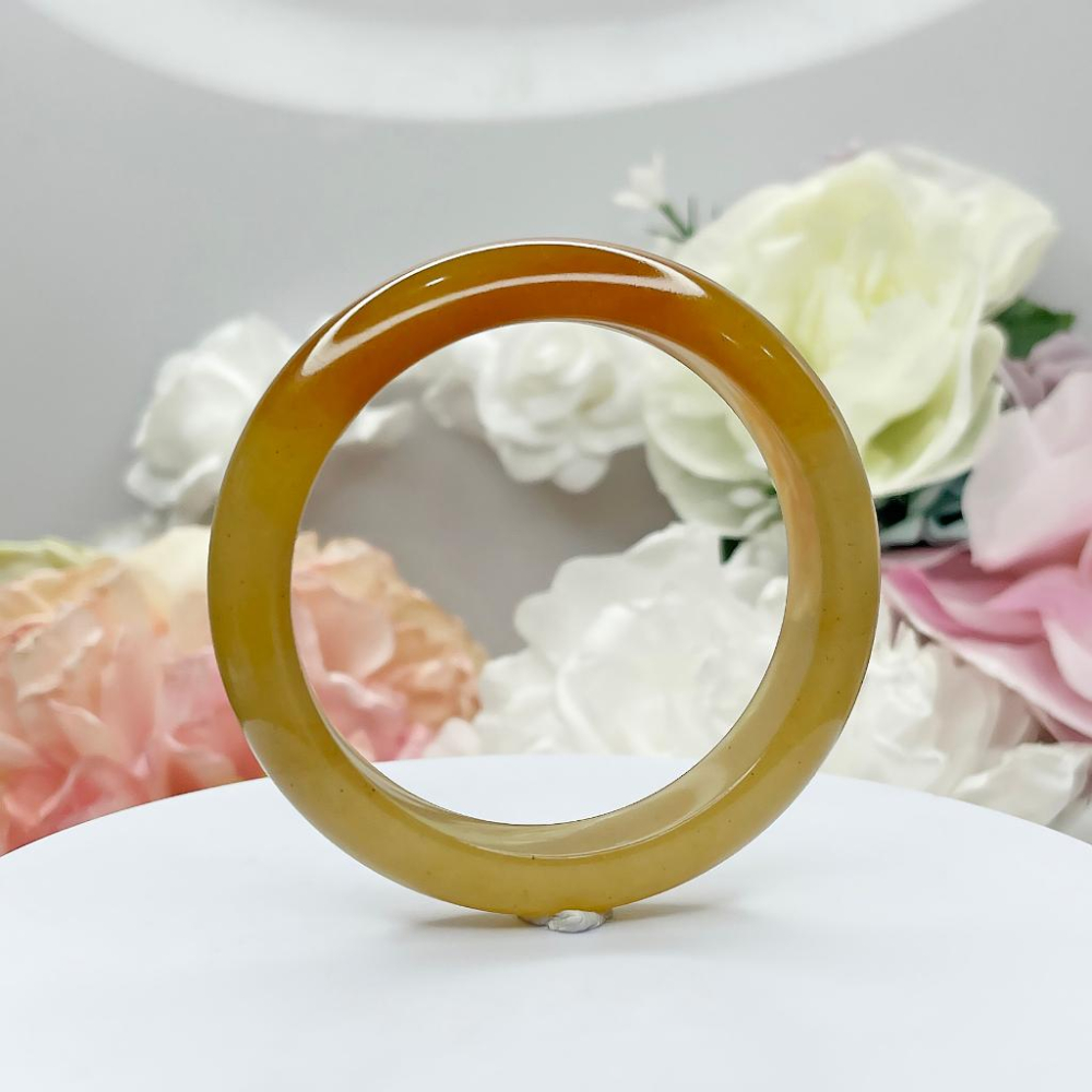 NO.192稀有高品質冰潤黃龍玉手鐲 平安鐲 內徑54MM圈口 玉鐲 手環   手鐲尺寸:內徑54.5*寬13.5*厚8-細節圖8