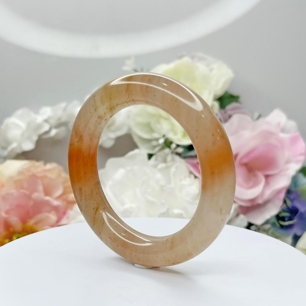 NO.176稀有冰釀蜜桃圓鐲 內徑 52 MM 圈口 幻彩佘太翠玉鐲 手環(帶皮摳) 👋尺寸:內徑52.5*寬12.3*-細節圖6