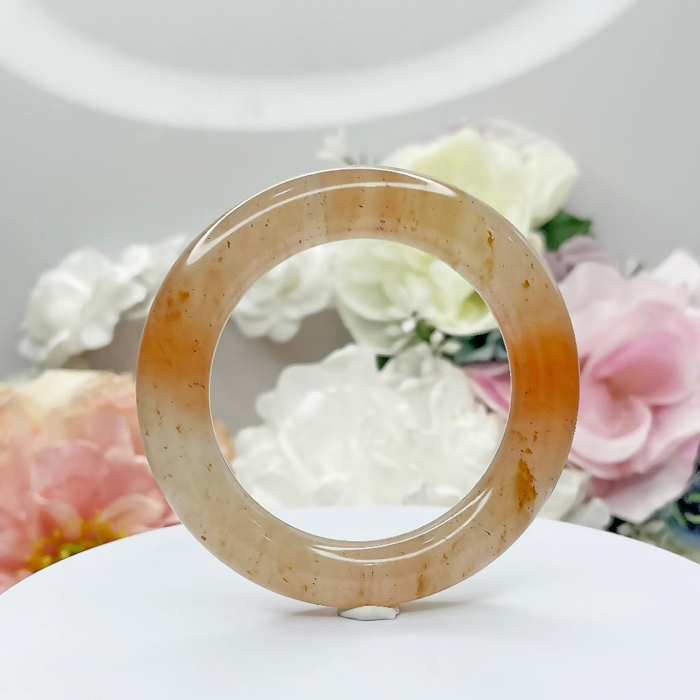 NO.176稀有冰釀蜜桃圓鐲 內徑 52 MM 圈口 幻彩佘太翠玉鐲 手環(帶皮摳) 👋尺寸:內徑52.5*寬12.3*-細節圖7