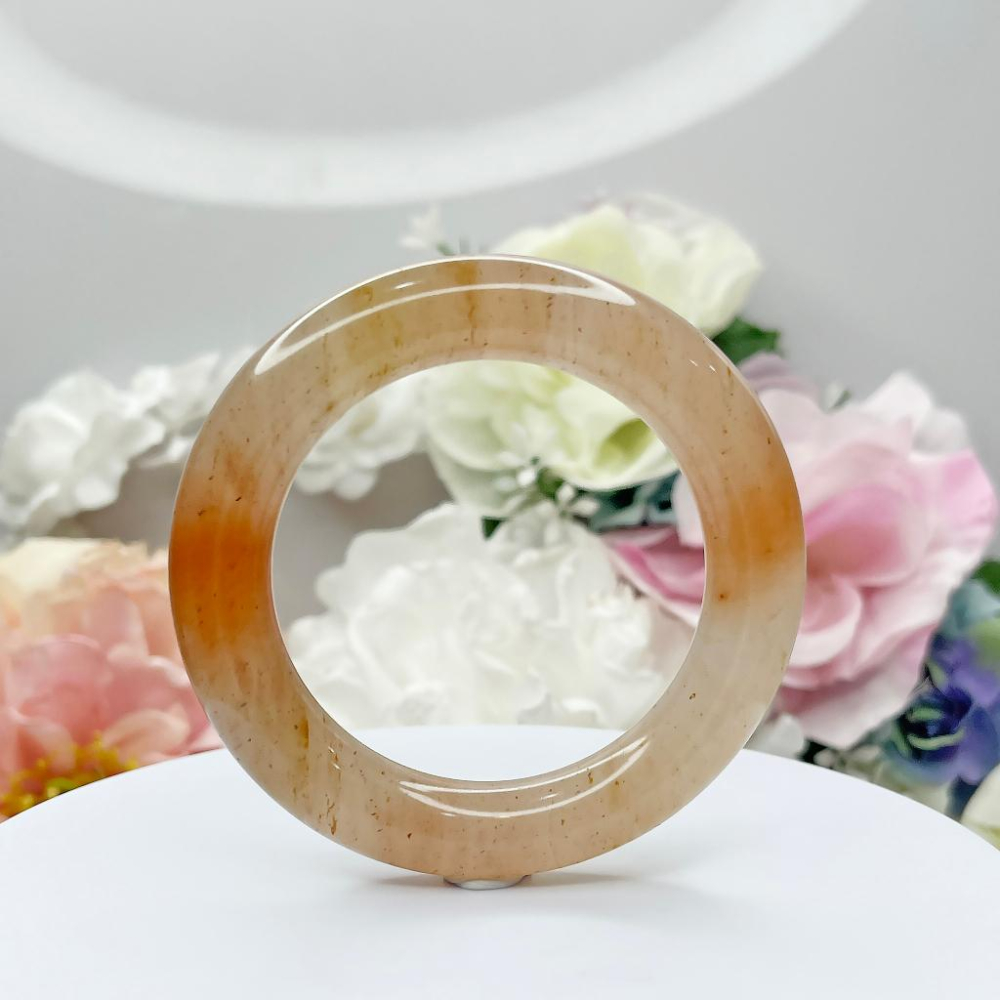 NO.176稀有冰釀蜜桃圓鐲 內徑 52 MM 圈口 幻彩佘太翠玉鐲 手環(帶皮摳) 👋尺寸:內徑52.5*寬12.3*-細節圖8