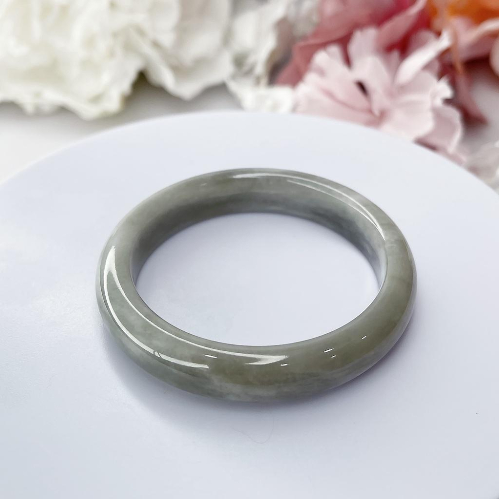 NO.4稀有煙灰 和田玉 飄雲彩 煙紫 50+圈口  玉手鐲 玉手環 和田 尺寸:內徑50.9*寬11*厚7.4MM-細節圖2