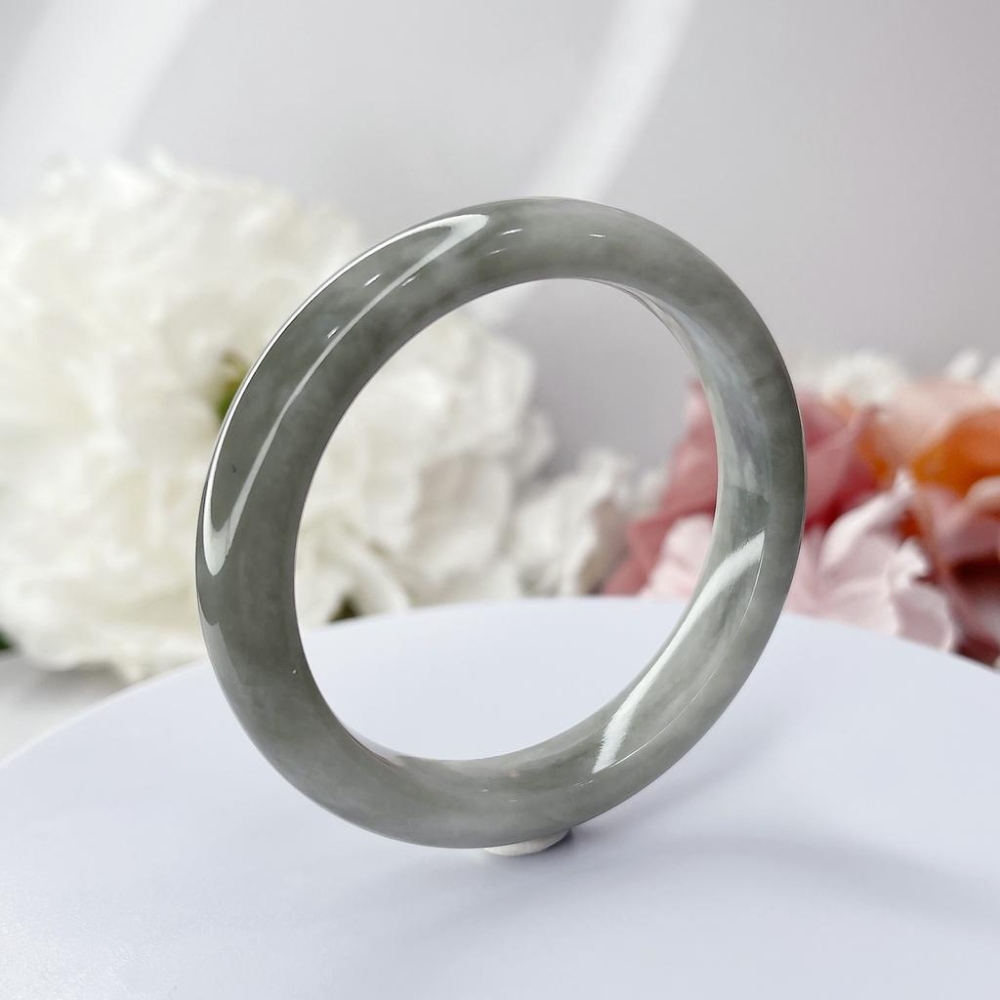 NO.4稀有煙灰 和田玉 飄雲彩 煙紫 50+圈口  玉手鐲 玉手環 和田 尺寸:內徑50.9*寬11*厚7.4MM-細節圖4