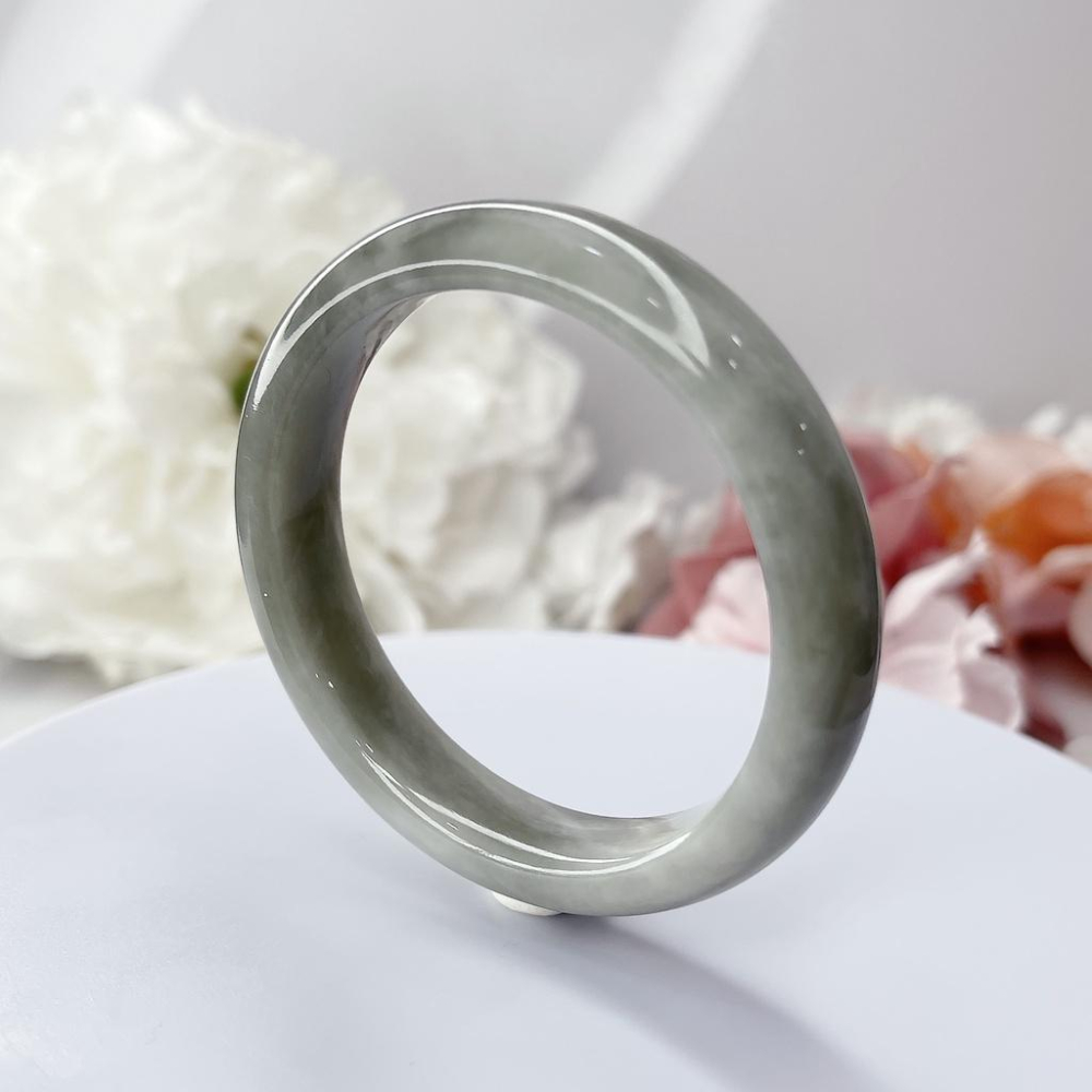 NO.4稀有煙灰 和田玉 飄雲彩 煙紫 50+圈口  玉手鐲 玉手環 和田 尺寸:內徑50.9*寬11*厚7.4MM-細節圖5