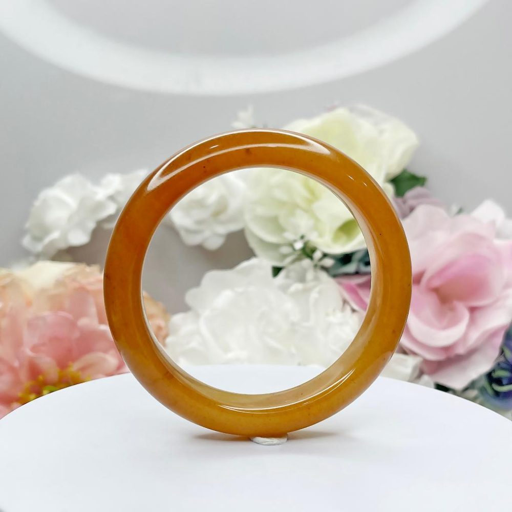 NO.186稀有高品質冰潤黃龍玉手鐲微灑金 平安鐲 內徑57MM圈口 玉鐲 手環 手鐲 尺寸:內徑57.8*寬15.3*-細節圖7