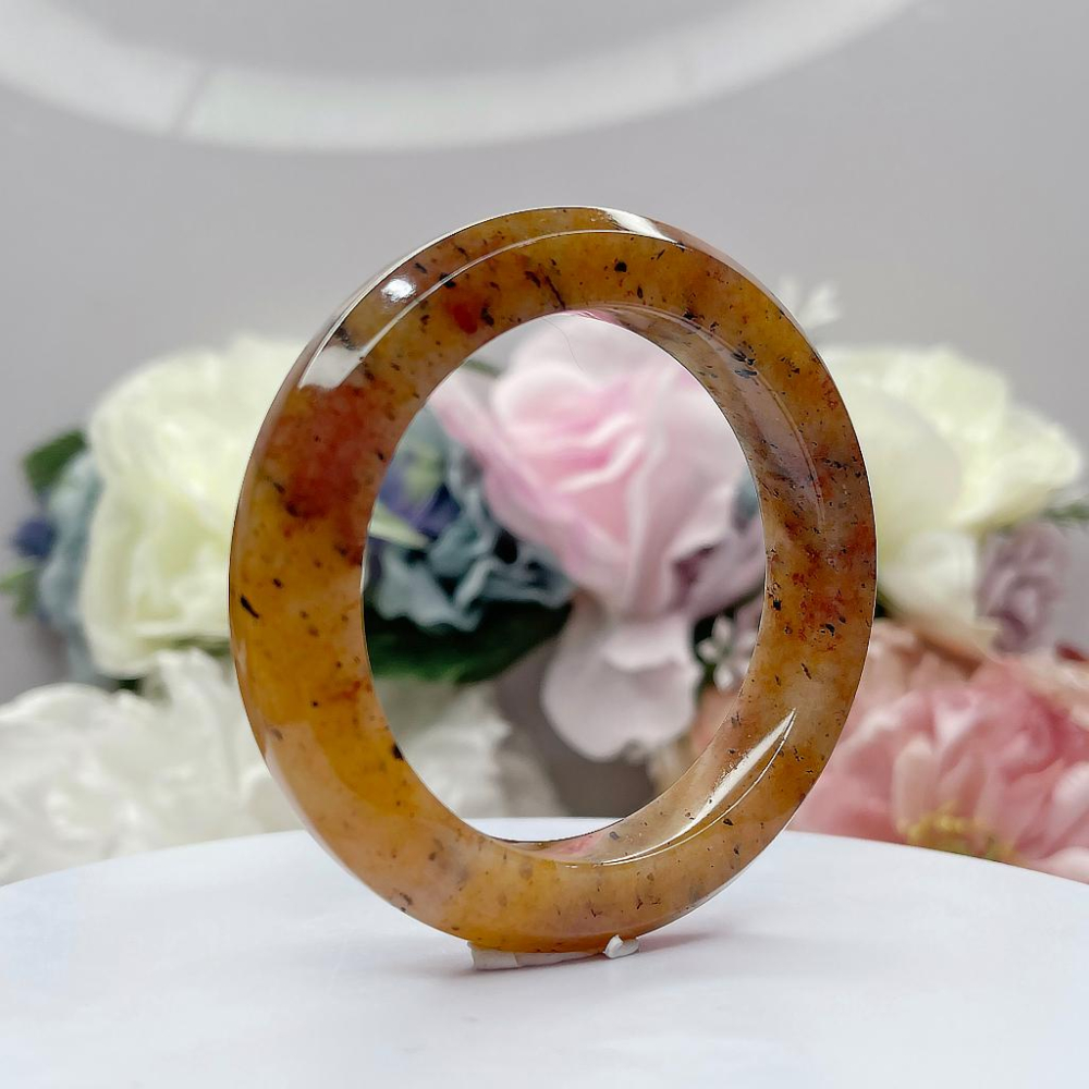 NO.161老料踏雪尋梅六方鐲 內徑52MM 圈口 佘太翠玉鐲 特色手鐲 尺寸:內徑52.3*寬11.7*厚10MM(帶-細節圖5