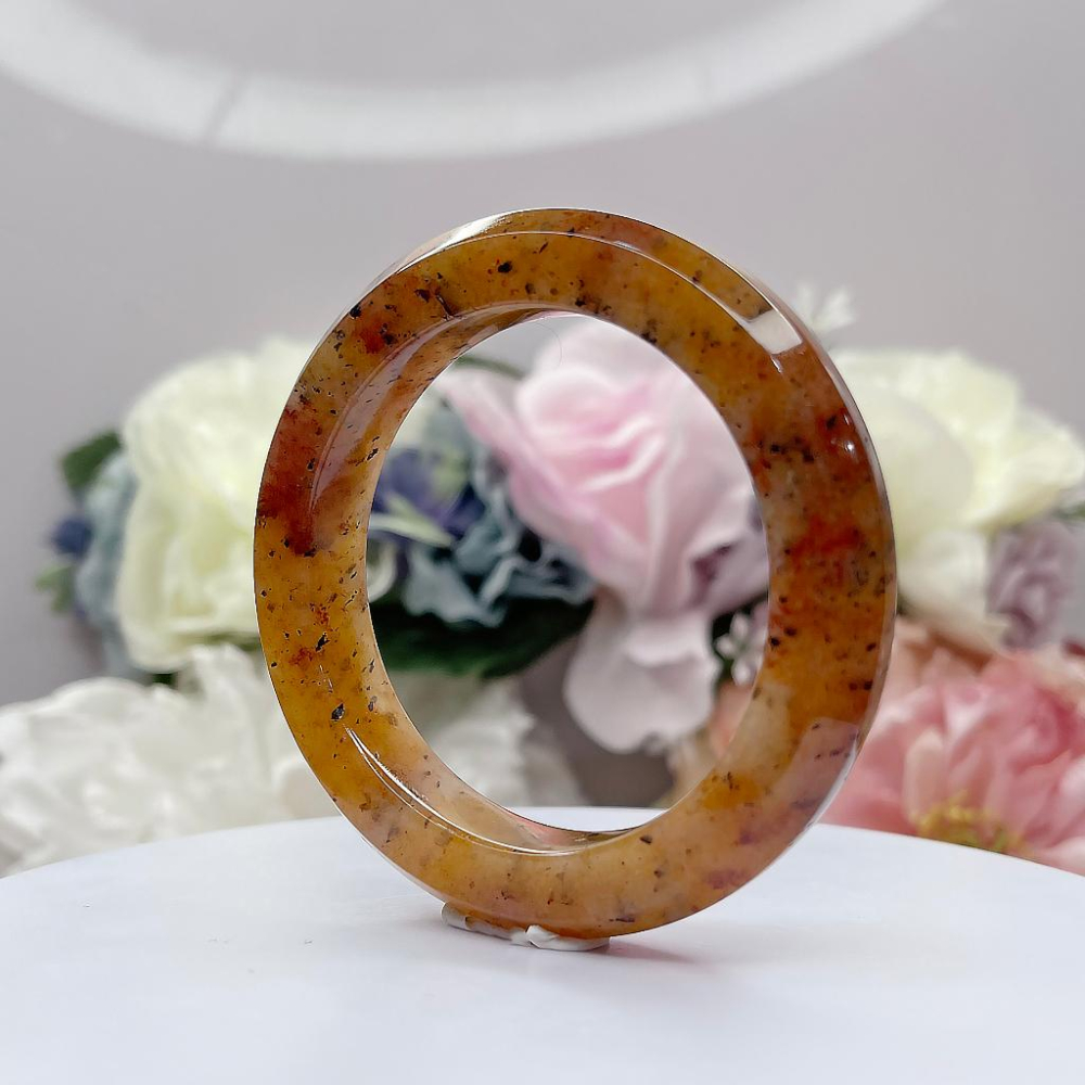 NO.161老料踏雪尋梅六方鐲 內徑52MM 圈口 佘太翠玉鐲 特色手鐲 尺寸:內徑52.3*寬11.7*厚10MM(帶-細節圖6