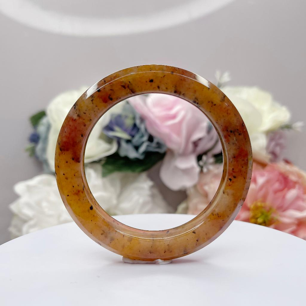 NO.161老料踏雪尋梅六方鐲 內徑52MM 圈口 佘太翠玉鐲 特色手鐲 尺寸:內徑52.3*寬11.7*厚10MM(帶-細節圖7