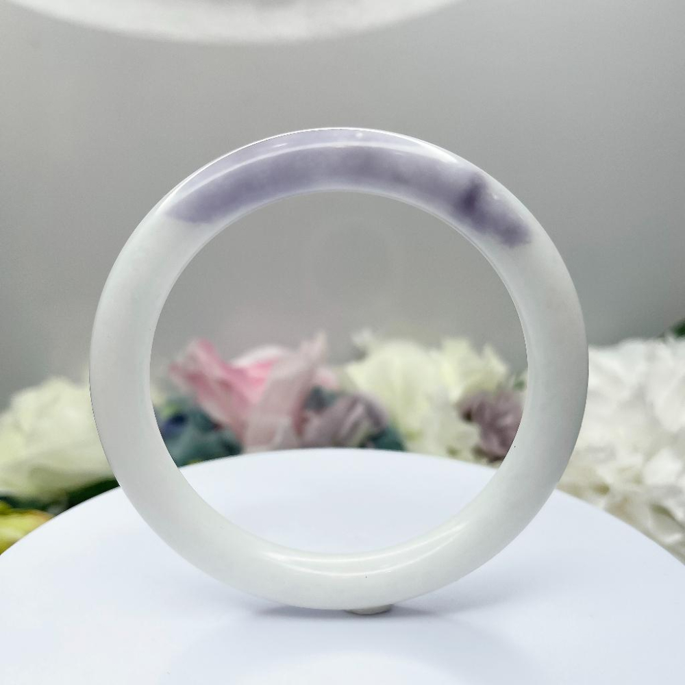 NO.103稀有絕美半壁紫白玉鐲 內徑 62MM 圈口 浪漫溫柔 和田玉手鐲 尺寸:內徑62.2*寬9.8*厚9.4MM-細節圖8