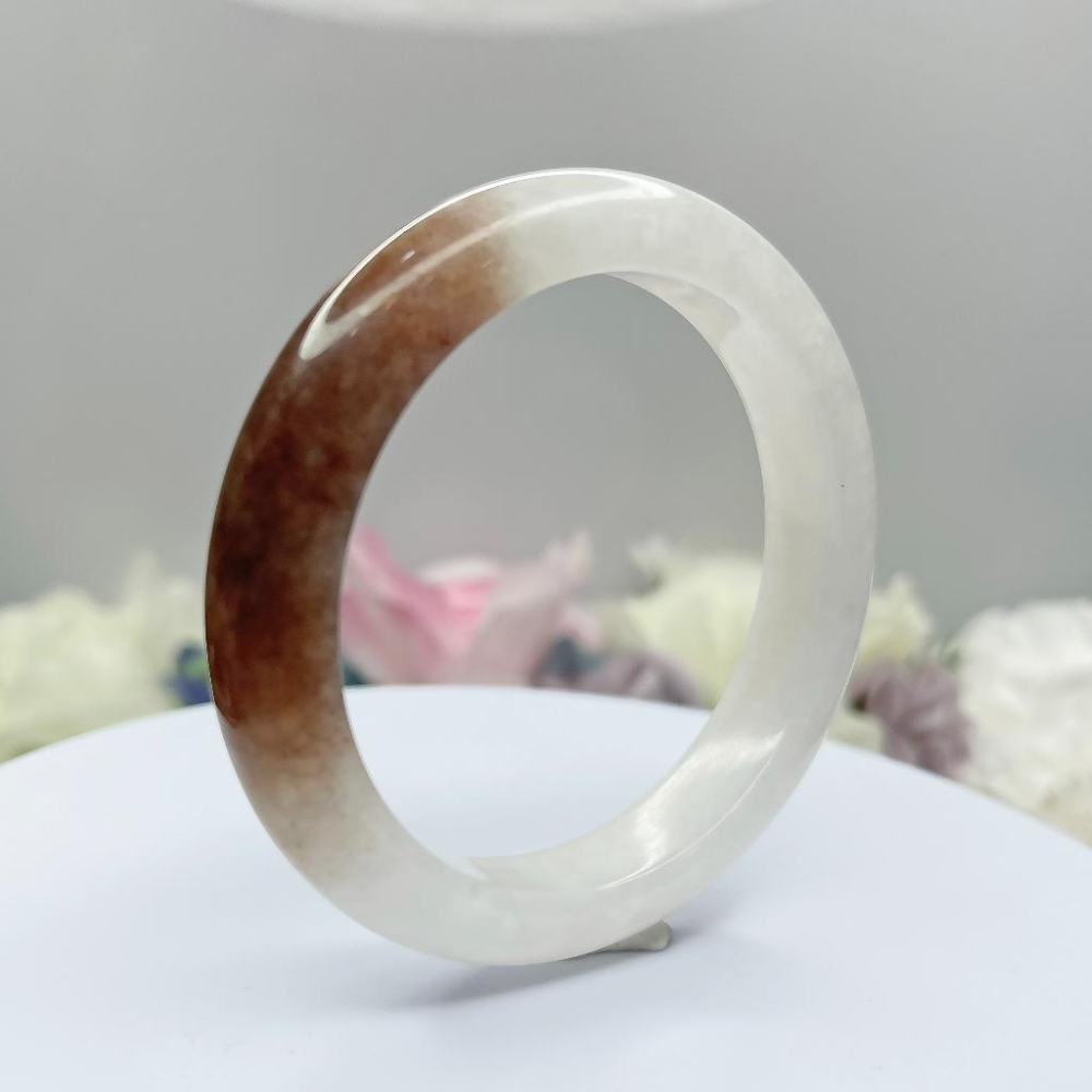 NO.100 稀有俏色金絲玉可可拿鐵內徑 56 MM 圈口 新疆料 手鐲 尺寸:內徑53.6*寬11.7*厚8.2MM-細節圖5